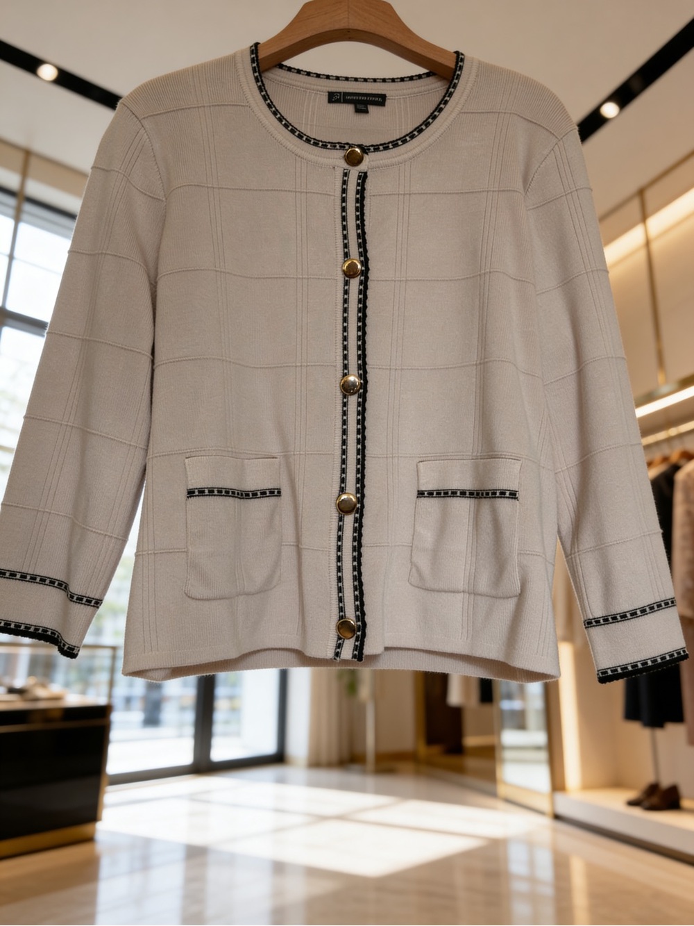 Adrianna Papell Women’s Cream Textured Button-Front Cardiagn Sweater EUC